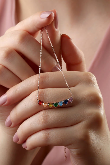 Silver Colorful Gemstone Heart Necklace