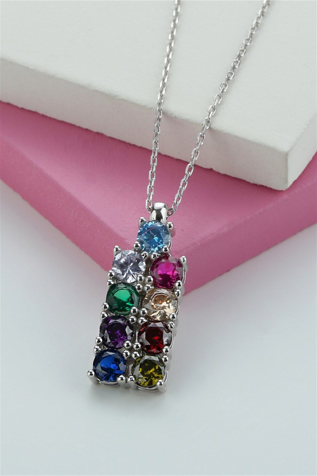 Silver Colorful Gemstone Necklace