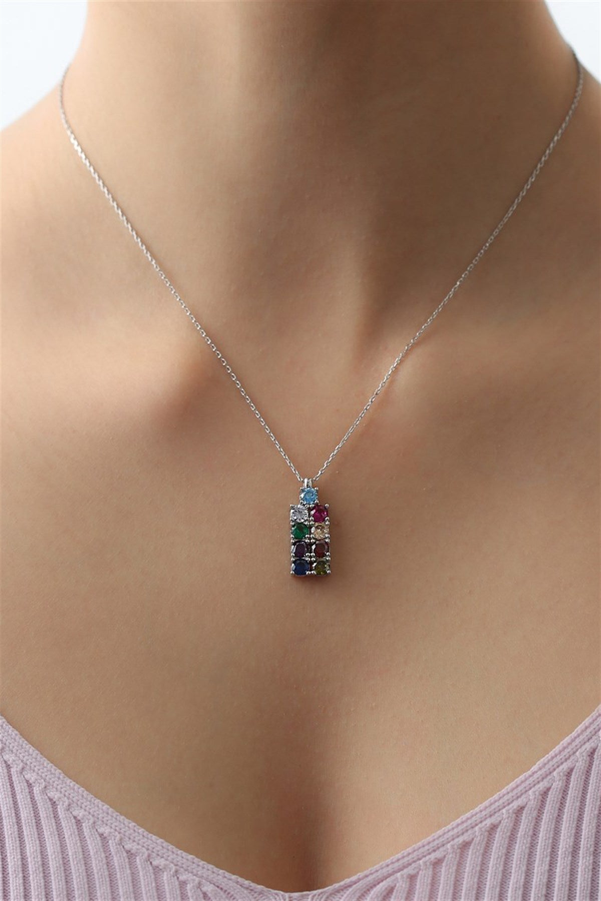 Silver Colorful Gemstone Necklace