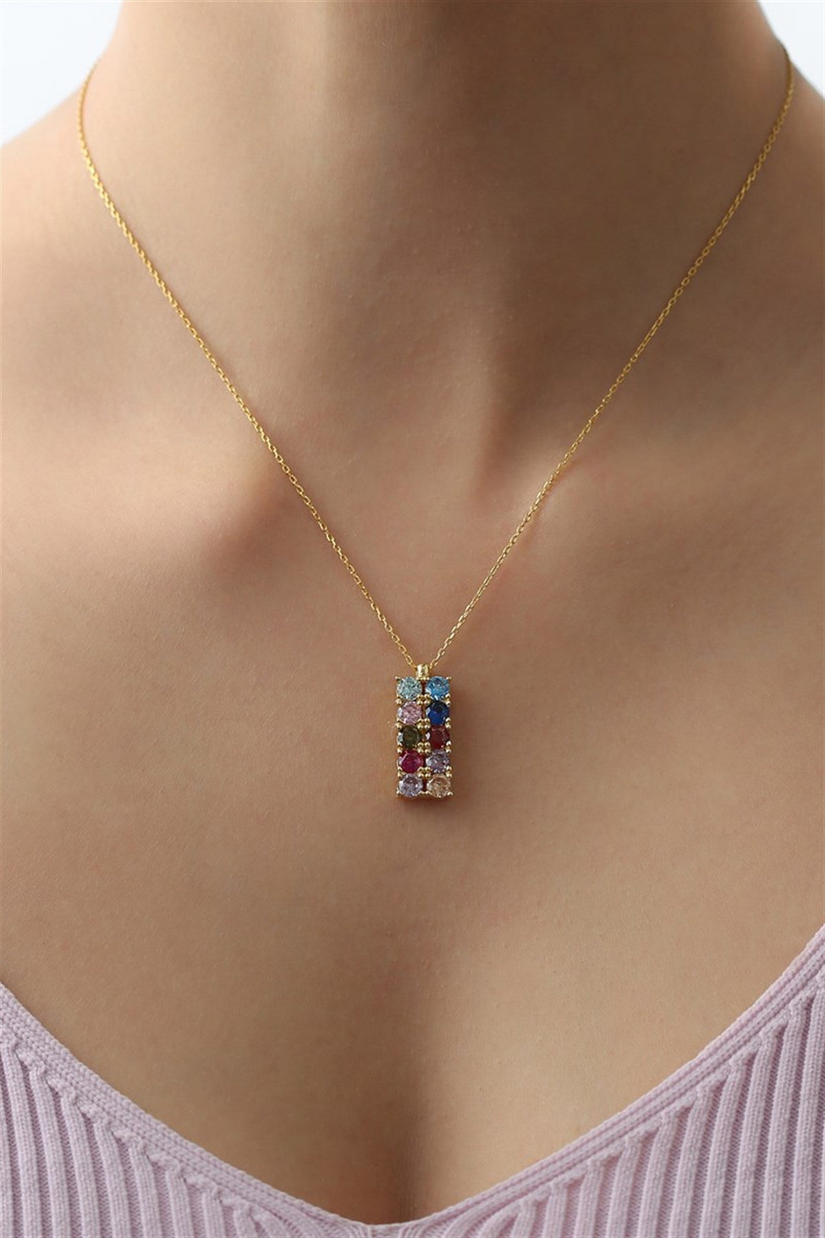 Silver Colorful Gemstone Necklace