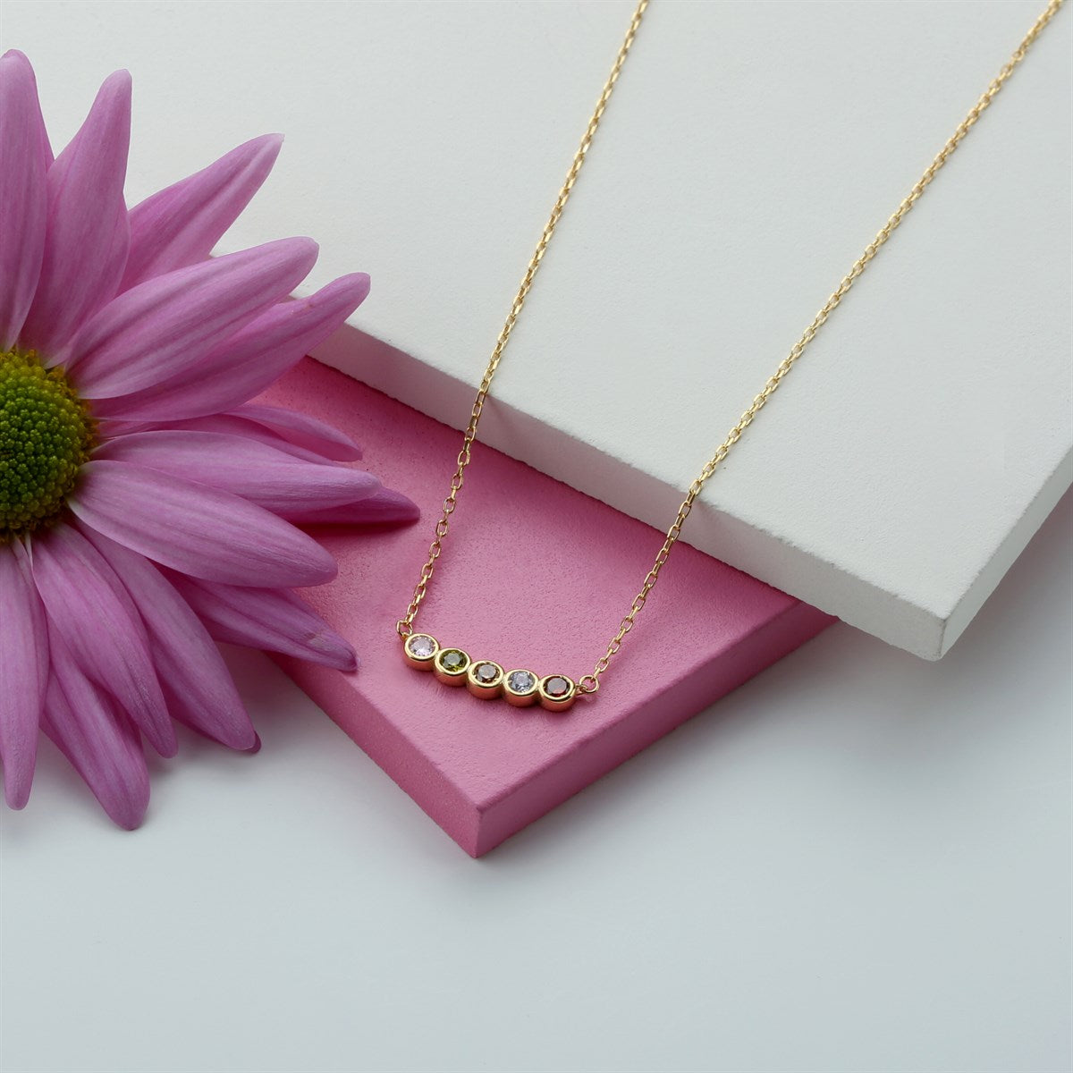 Silver Colorful Gemstone Necklace Bracelet Mini Set