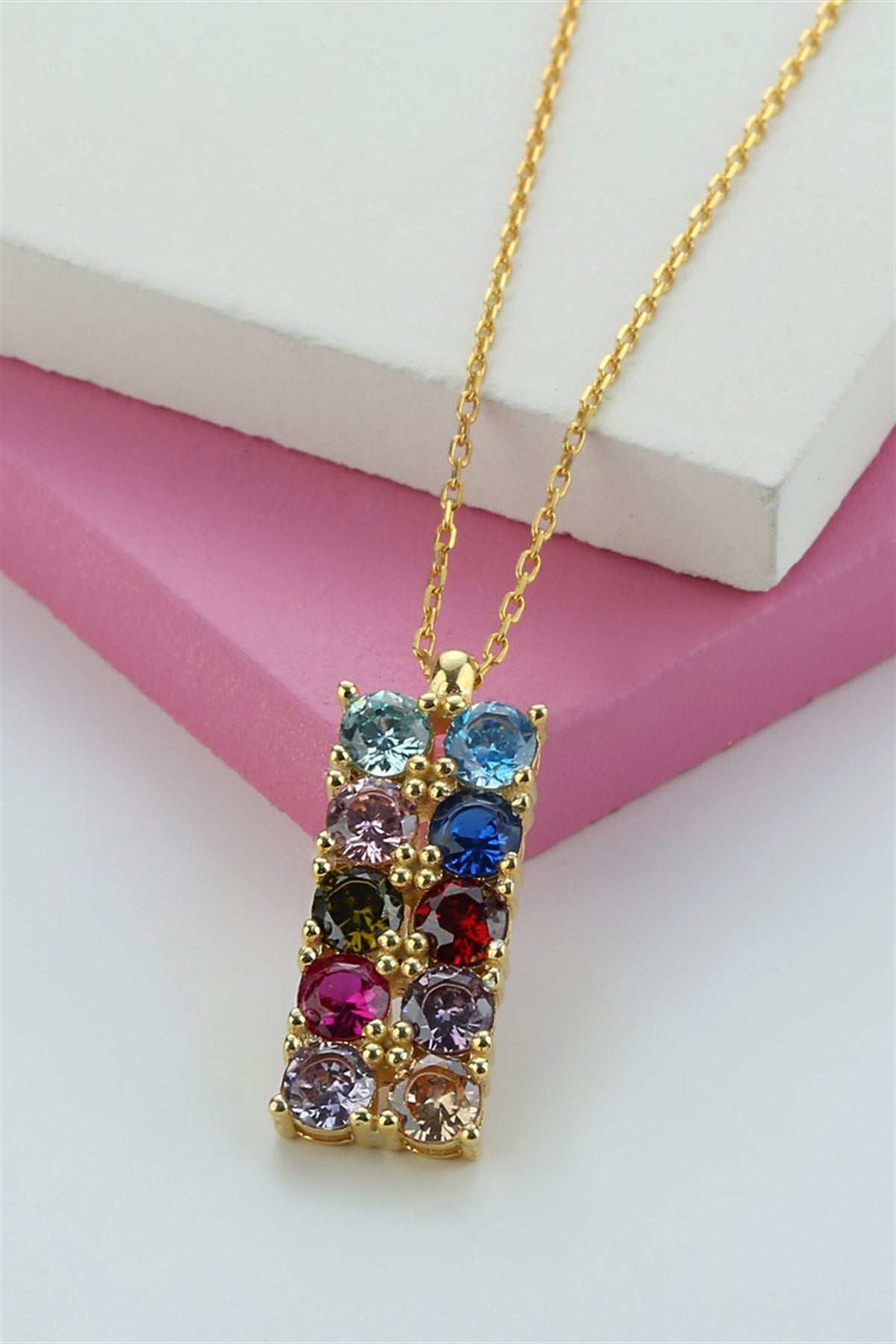 Silver Colorful Gemstone Necklace