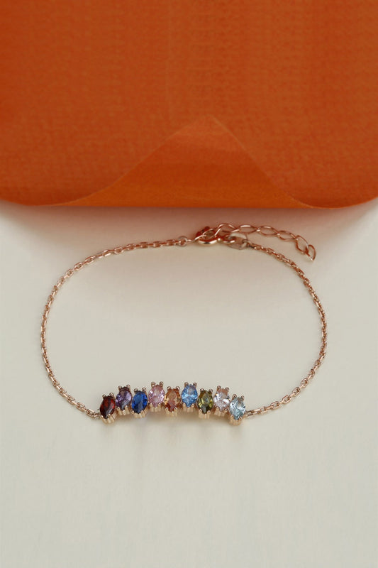 Silver Colorful Gemstone Shuttle Bracelet