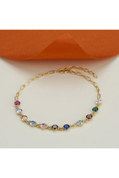 Silver Colorful Gemstone Chain Bracelet