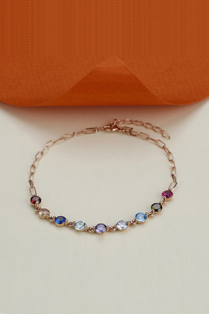 Silver Colorful Gemstone Chain Bracelet