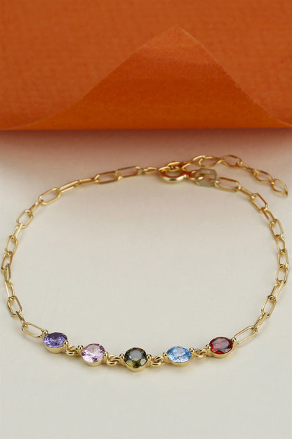 Silver Colorful Gemstone Chain Bracelet