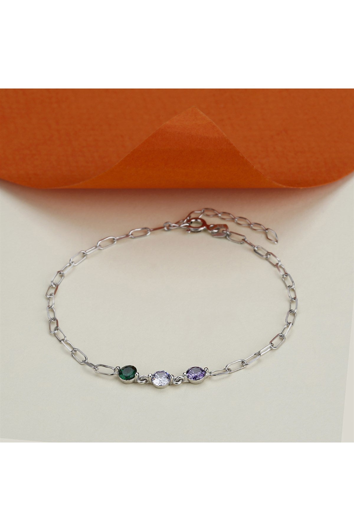 Silver Colorful Gemstone Chain Bracelet