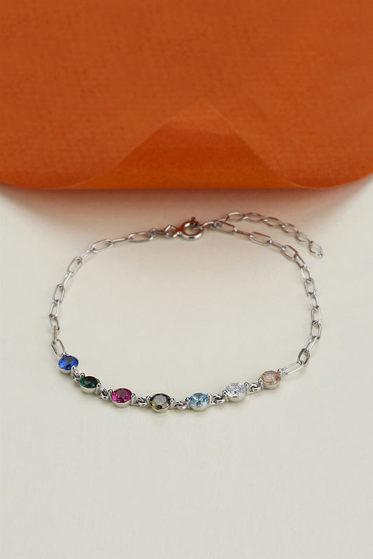 Bracelet chaîne en argent avec pierres précieuses colorées
