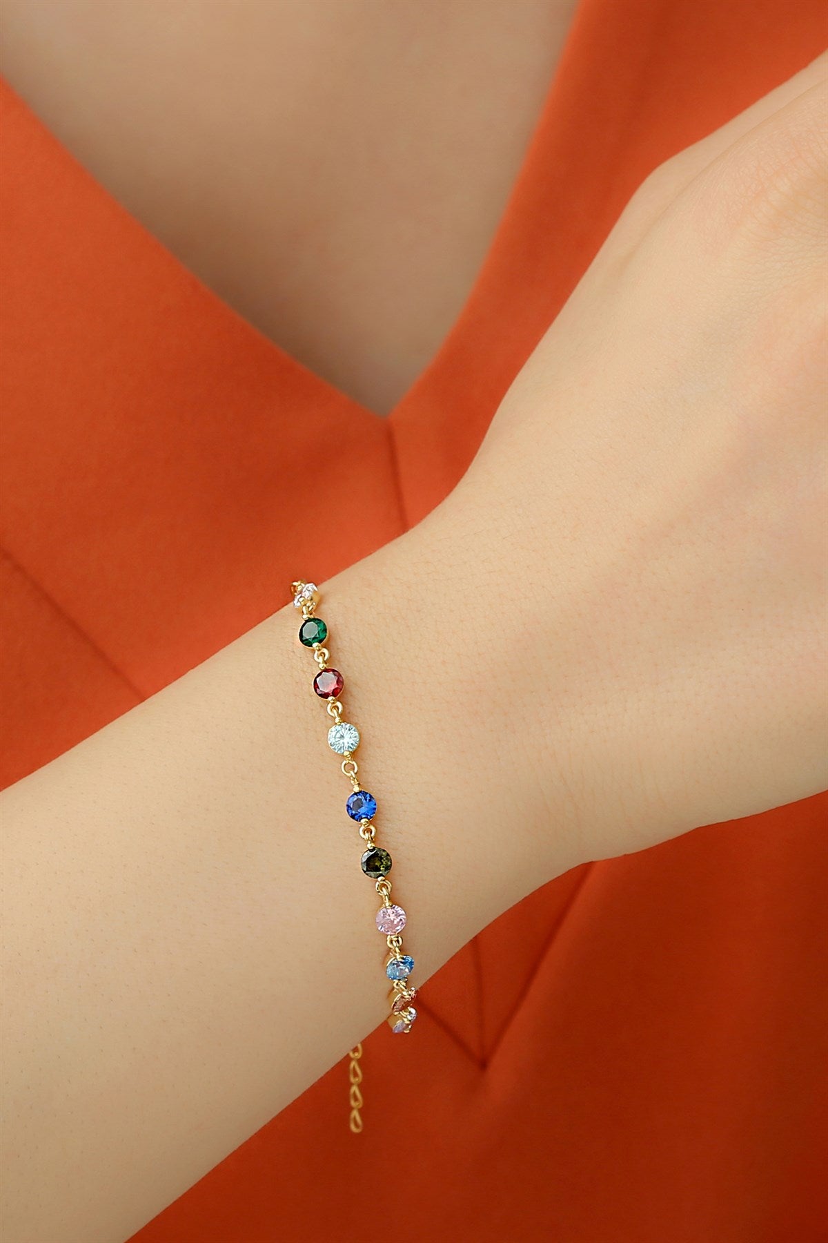 Silver Colorful Gemstone Chain Bracelet