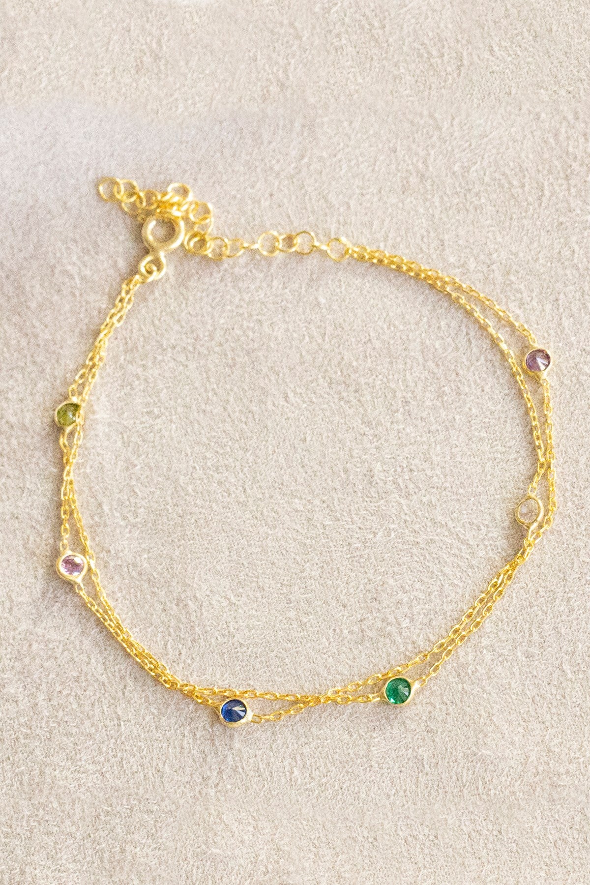 Silver Colorful Gemstone Chain Bracelet