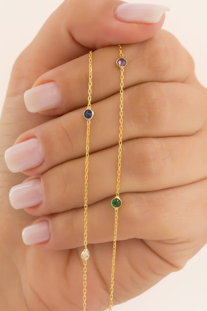 Silver Colorful Gemstone Chain Bracelet