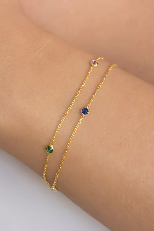 Bracelet chaîne en argent avec pierres précieuses colorées