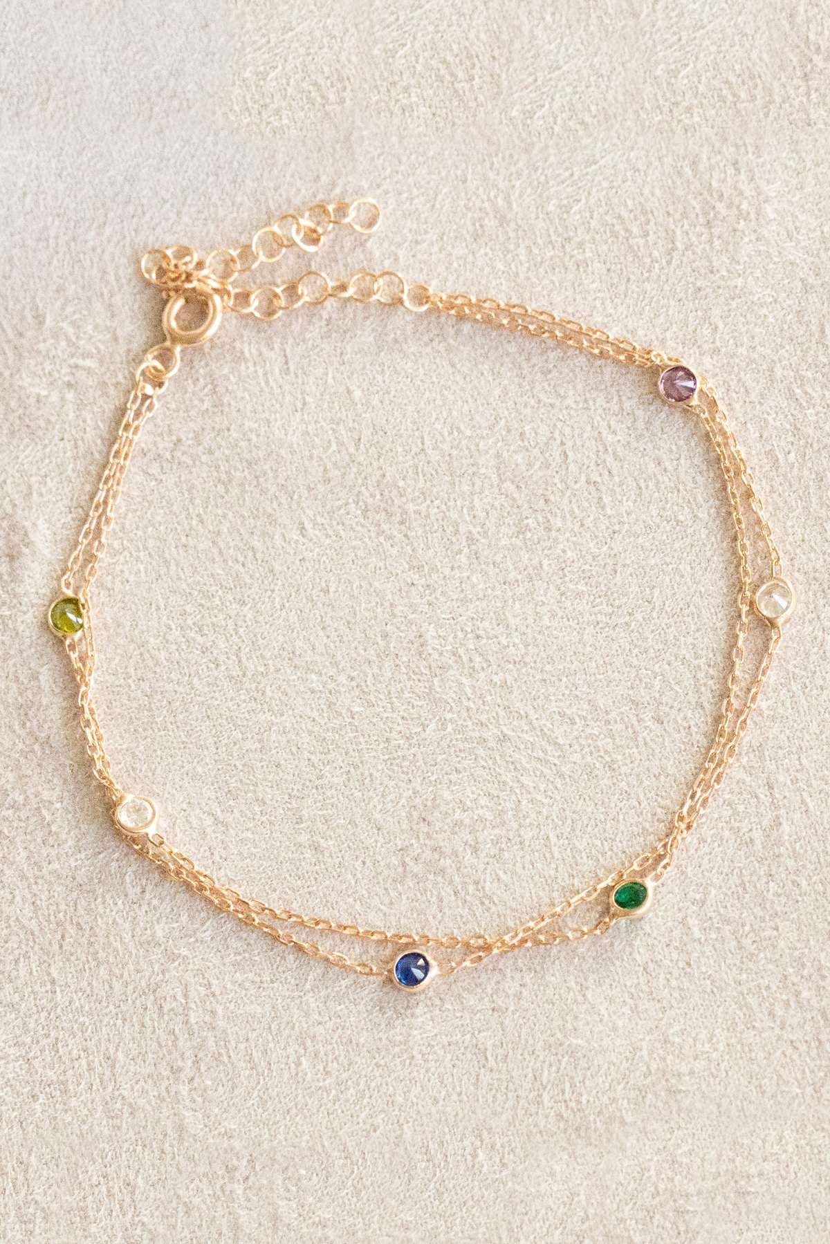 Silver Colorful Gemstone Chain Bracelet