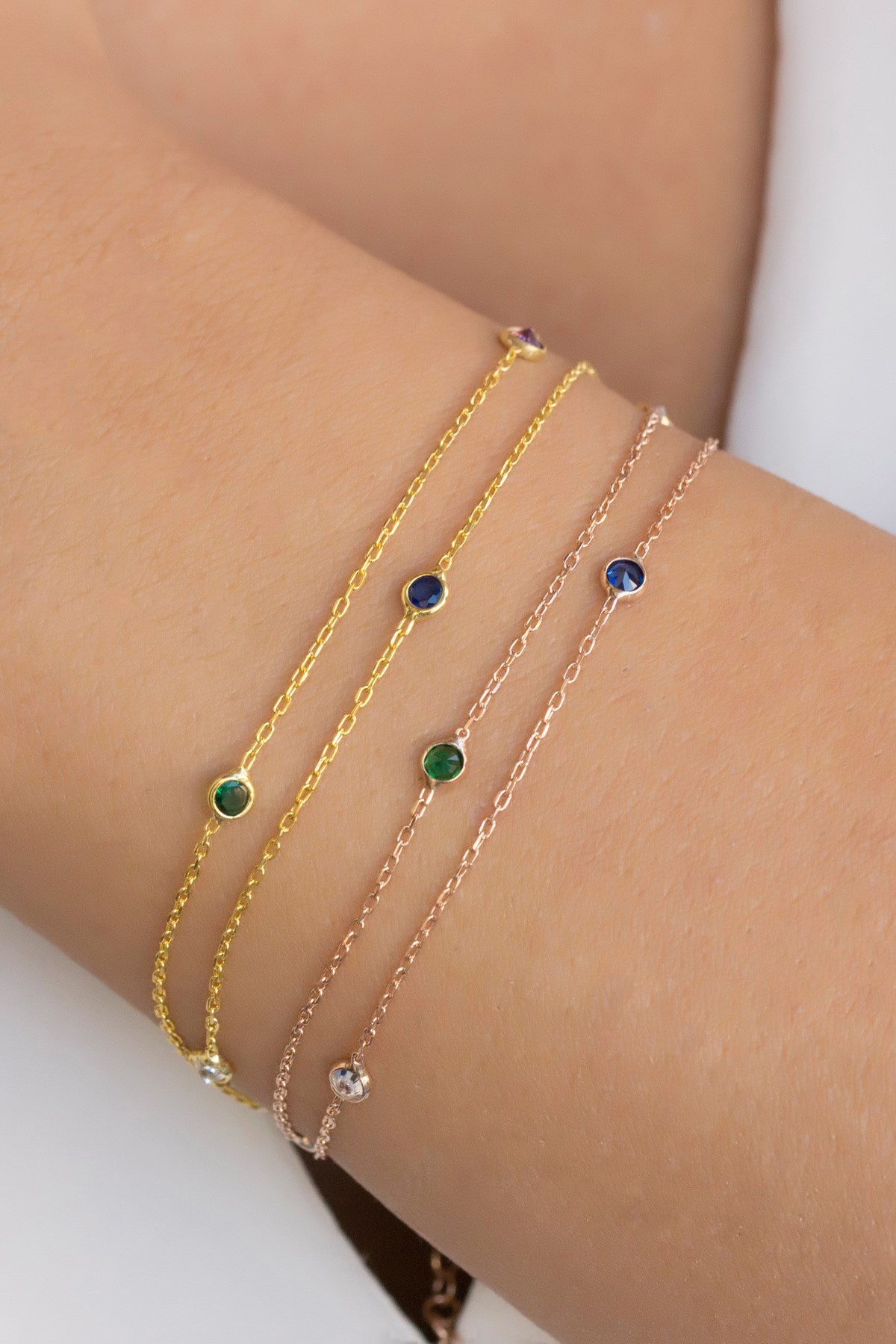 Silver Colorful Gemstone Chain Bracelet