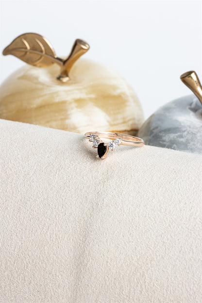 Silver Black Drop Gemstone Ring