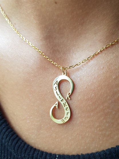 Silver Infinity İşaretli Name ve Initial Necklace