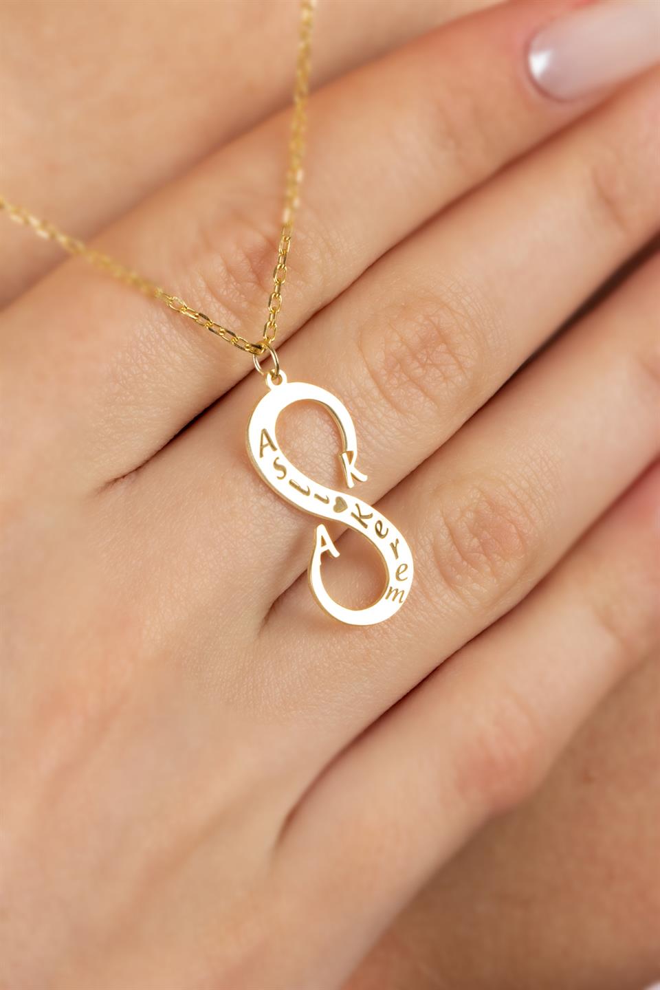 Silver Infinity İşaretli Name ve Initial Necklace