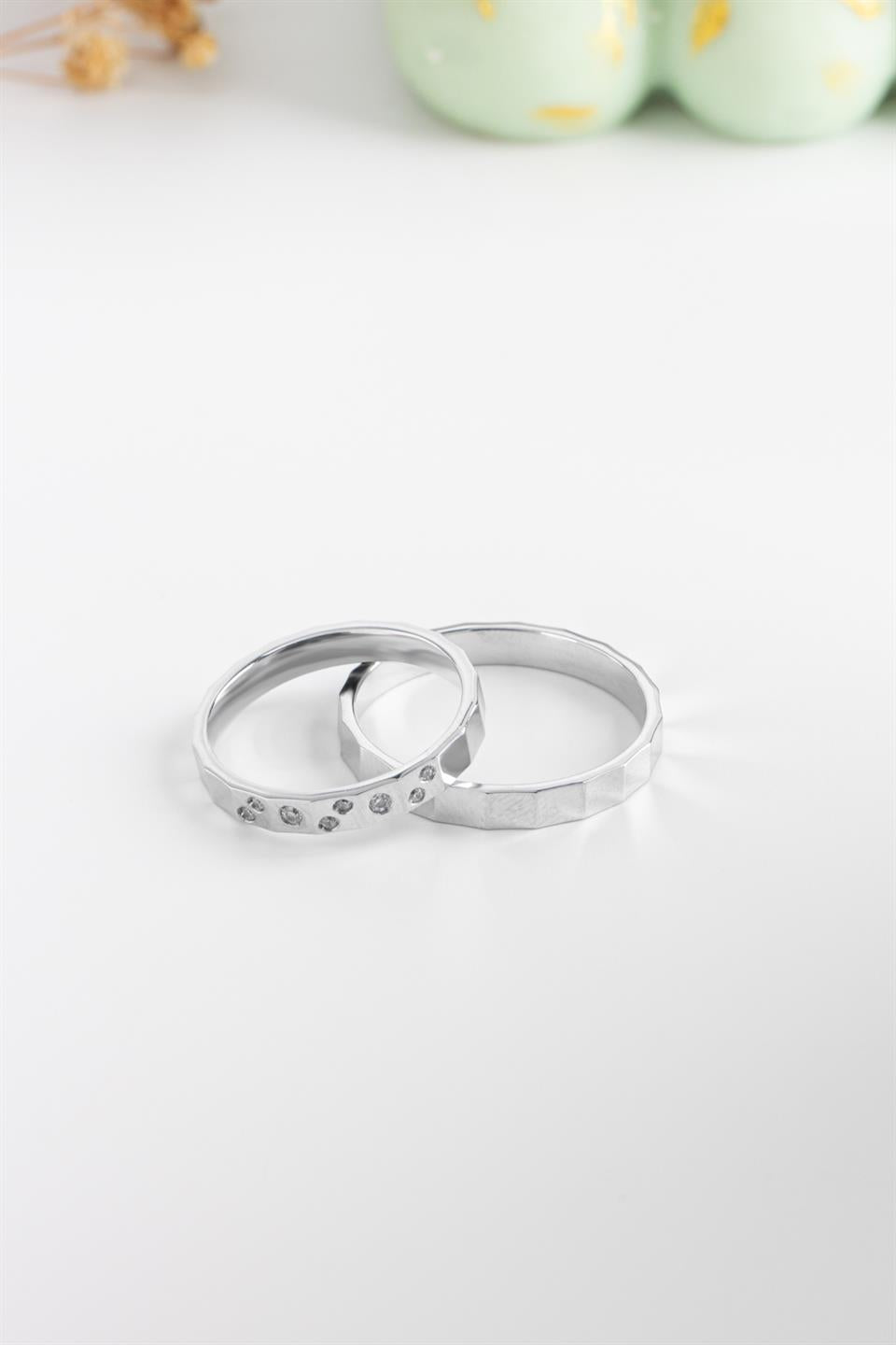 Silver 3 mm Gemstone Wedding Ring