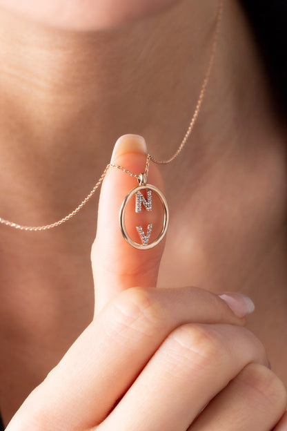 Silver Oval Form Double Initial Necklace