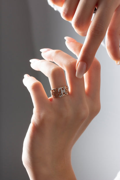 Silver Gemstone Initial Ring