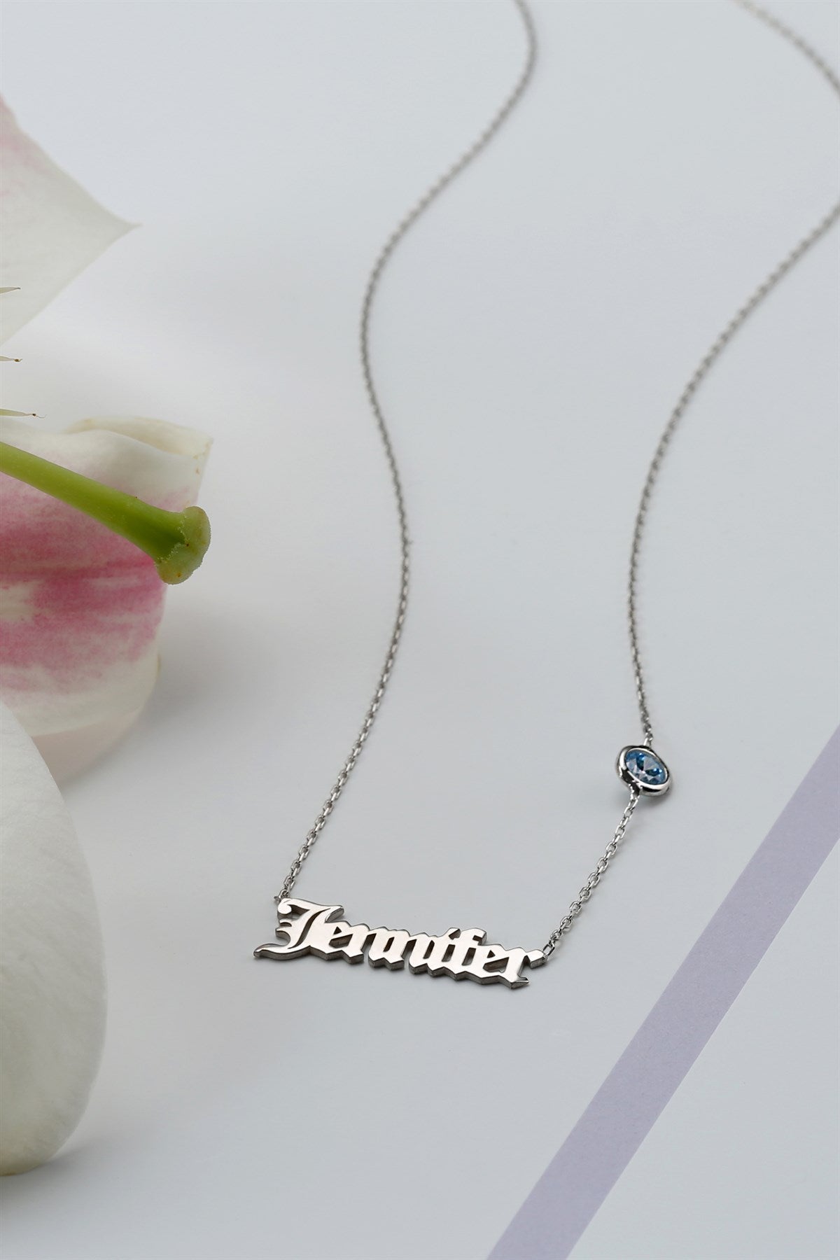 Silver Gemstone Name Necklace