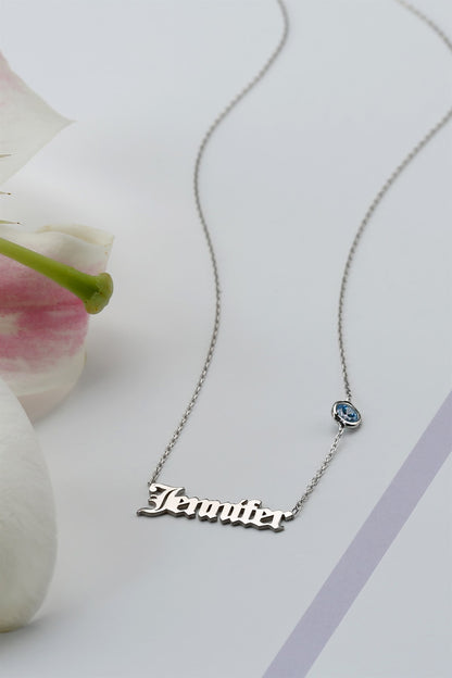 Silver Gemstone Name Necklace