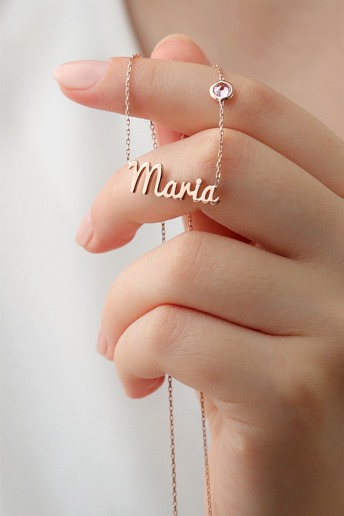 Silver Gemstone Name Necklace