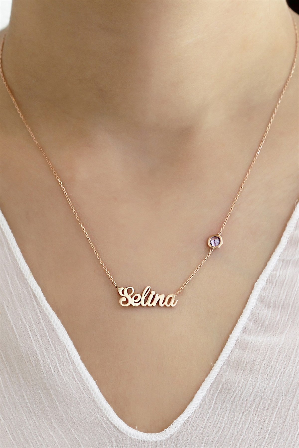 Silver Gemstone Name Necklace