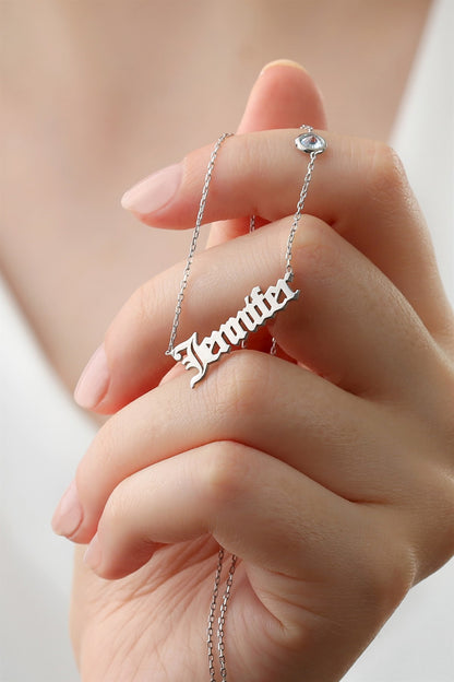 Silver Gemstone Name Necklace