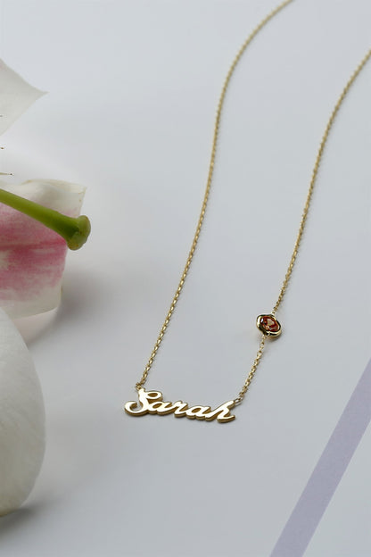 Silver Gemstone Name Necklace