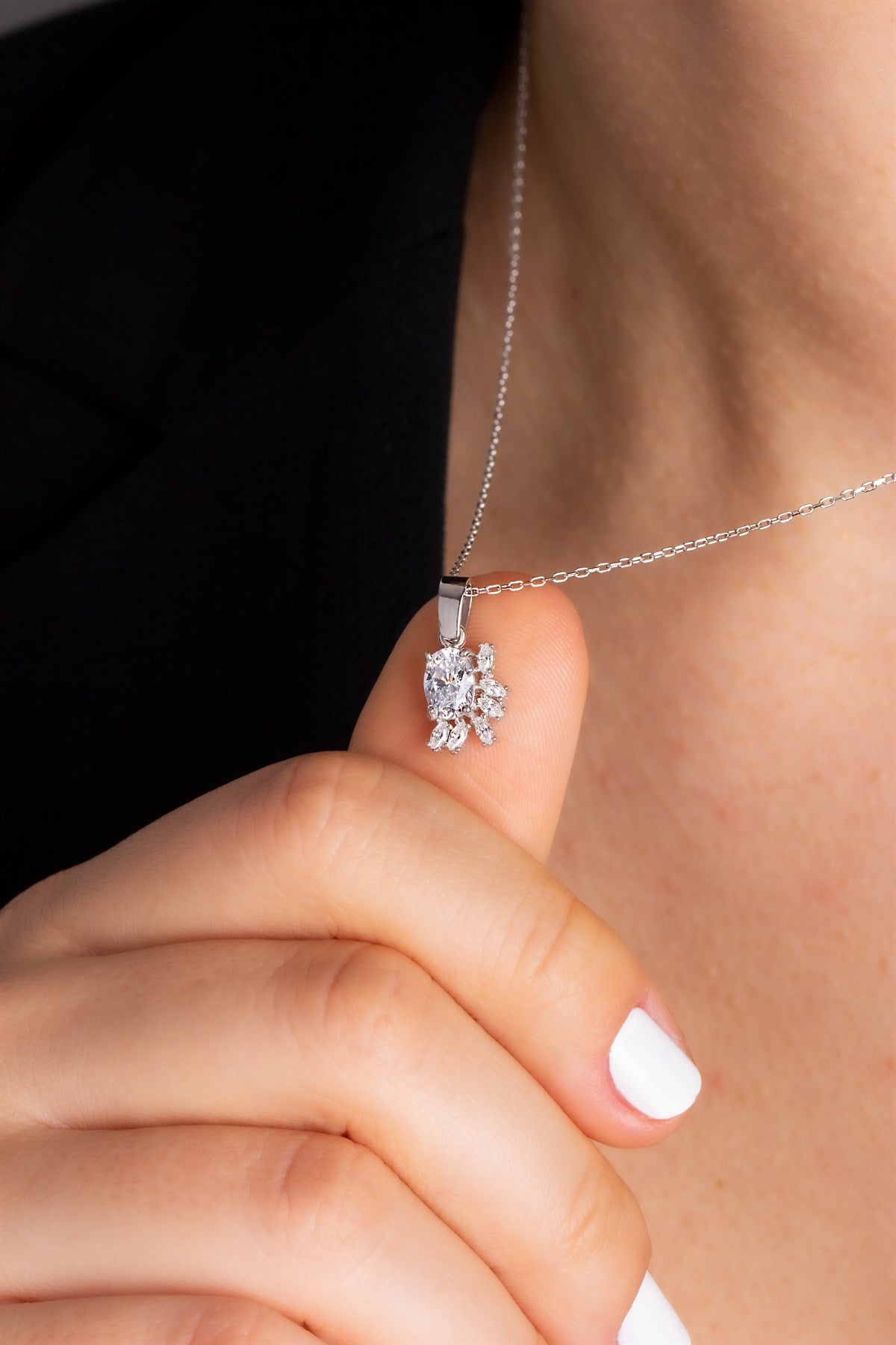 Silver Oval Gemstone Necklace