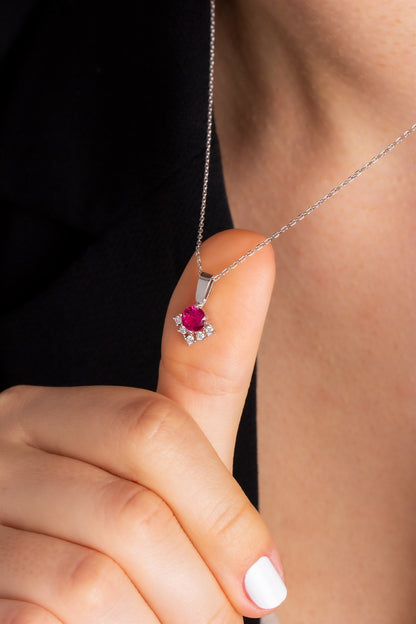 Silver Ruby Gemstone Necklace