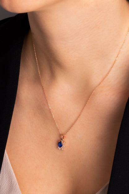 Silver Oval Sapphire Gemstone Necklace