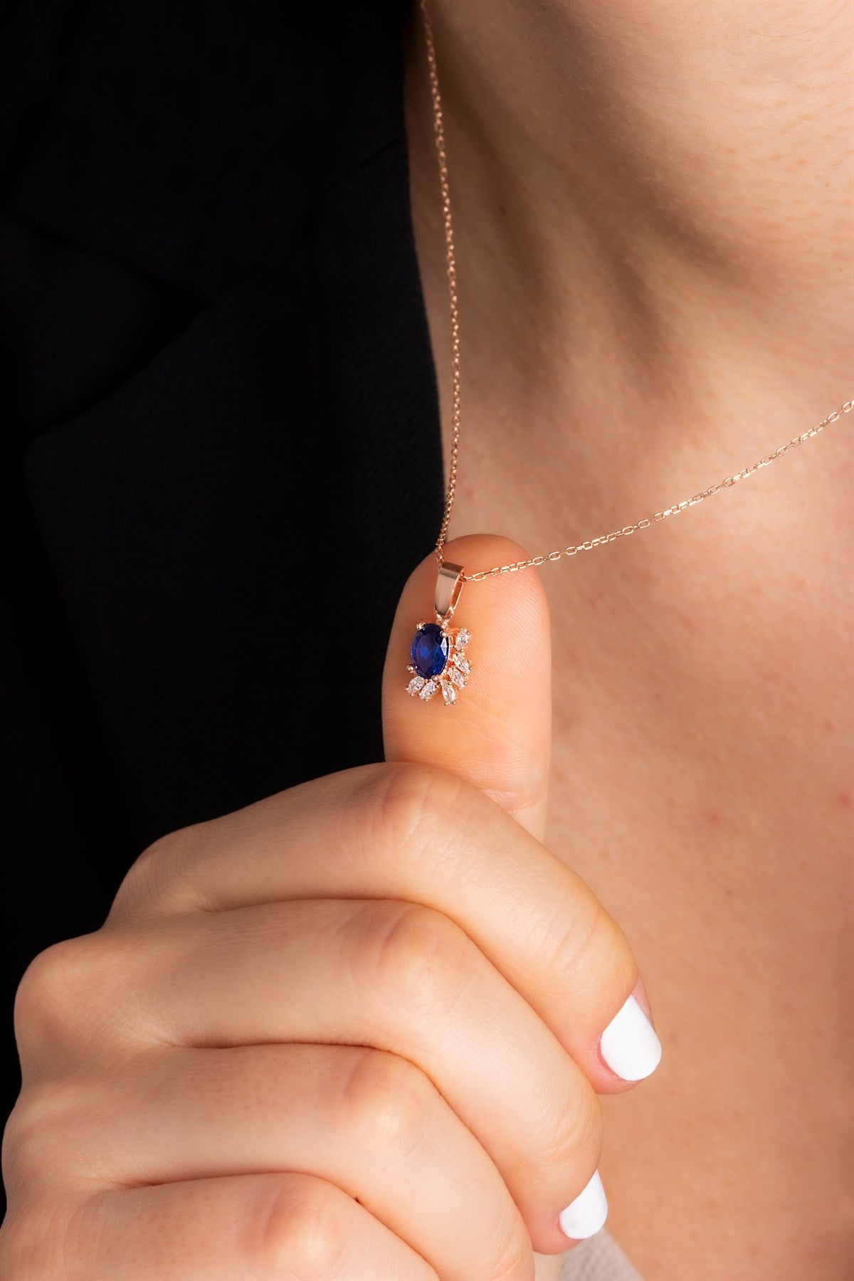 Silver Oval Sapphire Gemstone Necklace