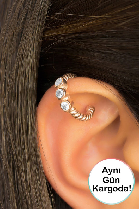 Silver Three Stoness Cartilage Earrings