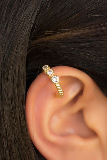 Silver Three Stoness Cartilage Earrings