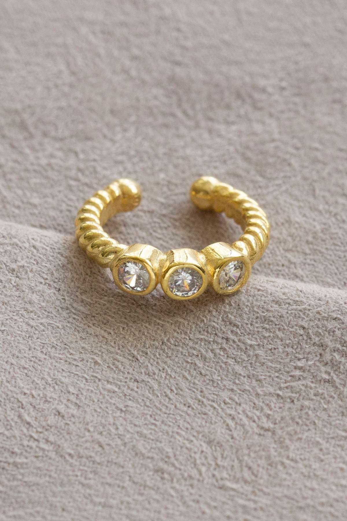 Silver Three Stoness Cartilage Earrings