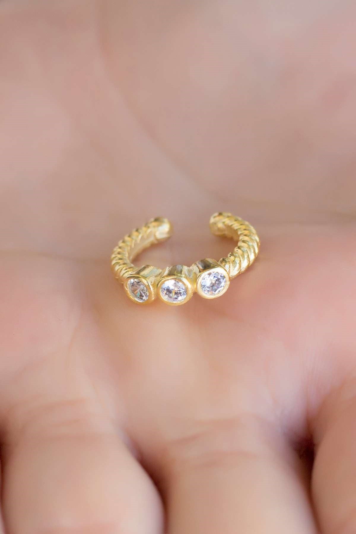 Silver Three Stoness Cartilage Earrings