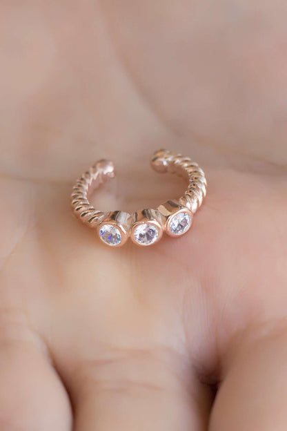 Silver Three Stoness Cartilage Earrings