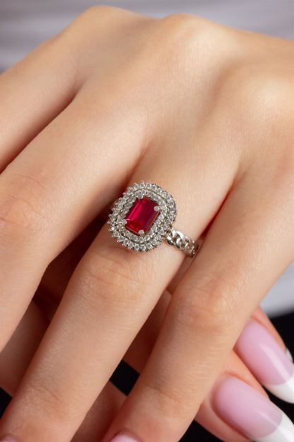 Silver Ruby Gemstone Ring