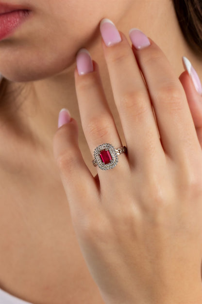 Silver Ruby Gemstone Ring