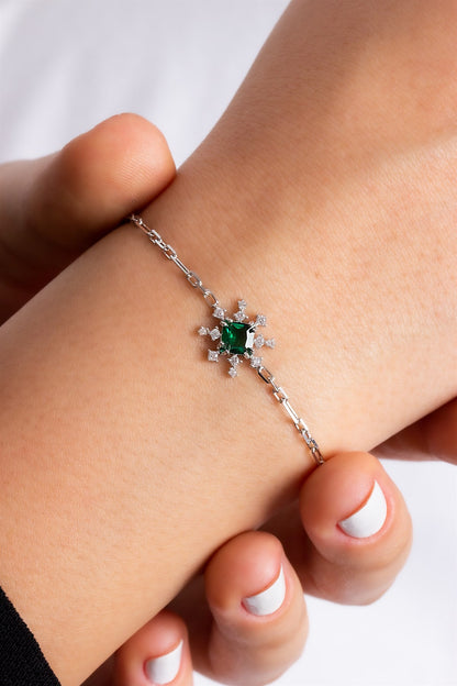 Silver Princess Emerald Gemstone Bracelet