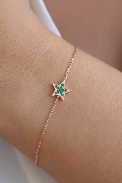 Silver Green Gemstone Star Bracelet