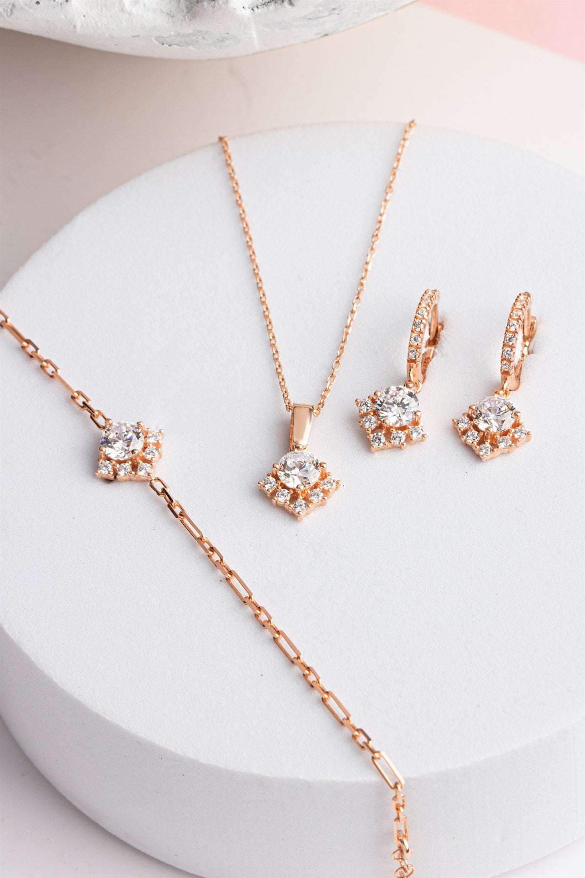 Silver Round Gemstone Necklace Earrings Bracelet Set