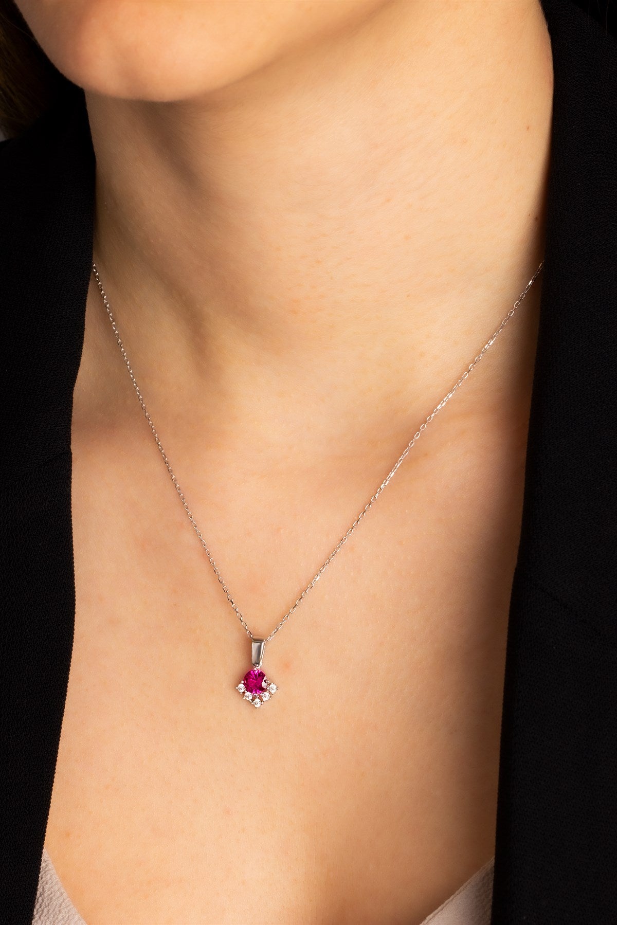 Silver Round Ruby Gemstone Necklace Earrings Bracelet Set