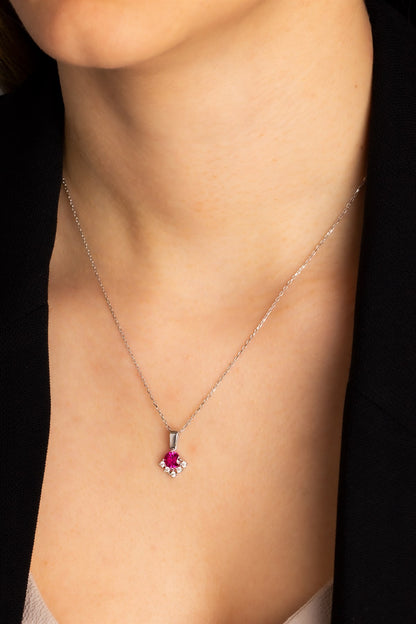 Silver Round Ruby Gemstone Necklace Earrings Bracelet Set