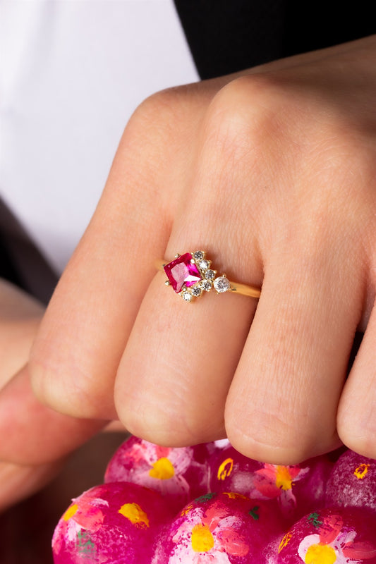 Silver Ruby Princess Gemstone Ring