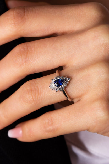 Silver Sapphire Drop Gemstone Ring