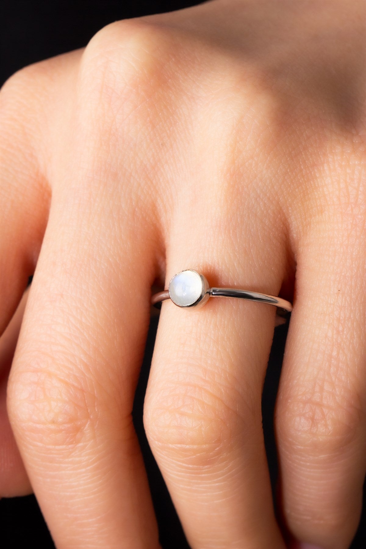 Silver Oval Moon Gemstone Ring