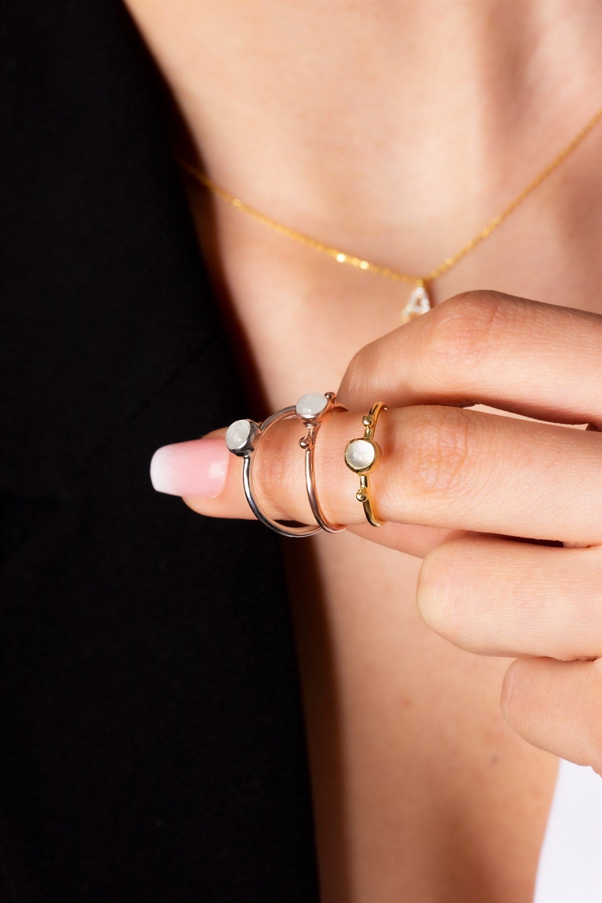 Silver Oval Moon Gemstone Ring